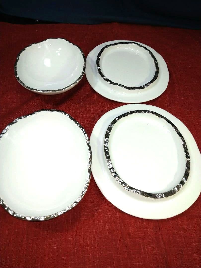 ♥高級レストラン・ホテル風・ディスプレ用⬛銀彩【蓋付きドーム型・デザイン３皿】