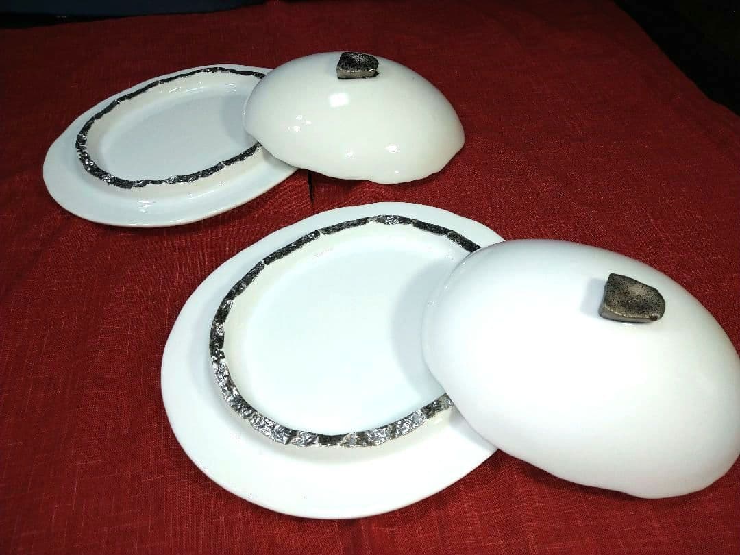 ♥高級レストラン・ホテル風・ディスプレ用⬛銀彩【蓋付きドーム型・デザイン３皿】