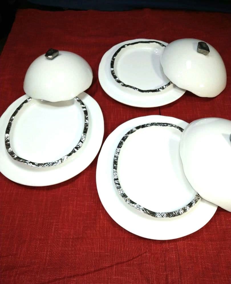 ♥高級レストラン・ホテル風・ディスプレ用⬛銀彩【蓋付きドーム型・デザイン３皿】