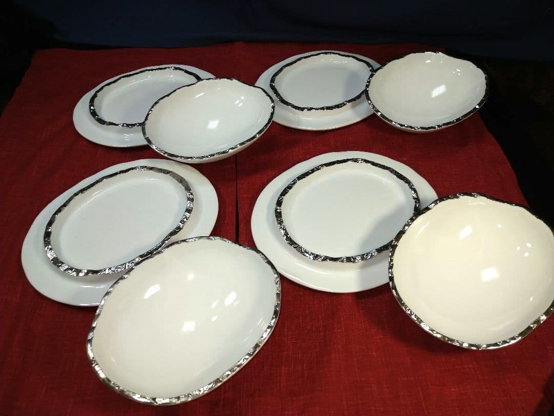 ♥高級レストラン・ホテル風・ディスプレ用⬛銀彩【蓋付きドーム型・デザイン３皿】