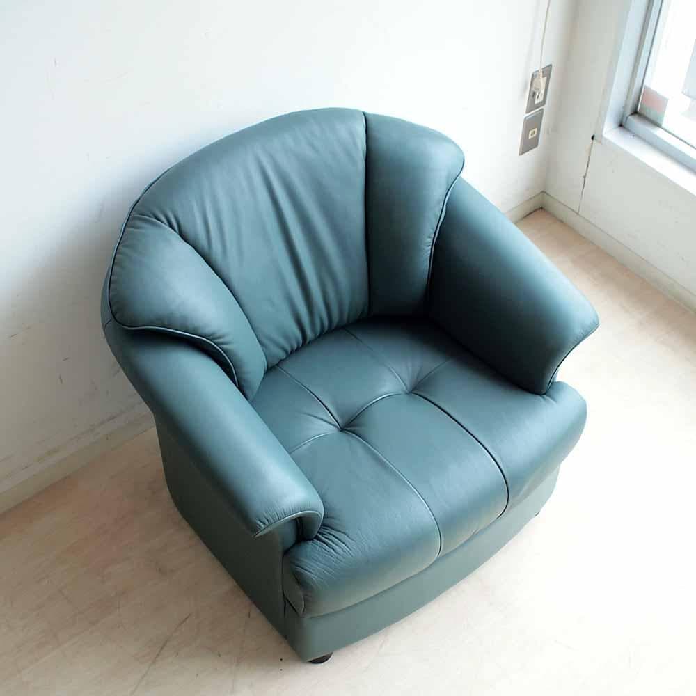 90's カリモク 本革 1人掛けソファ A 応接 ZR24324