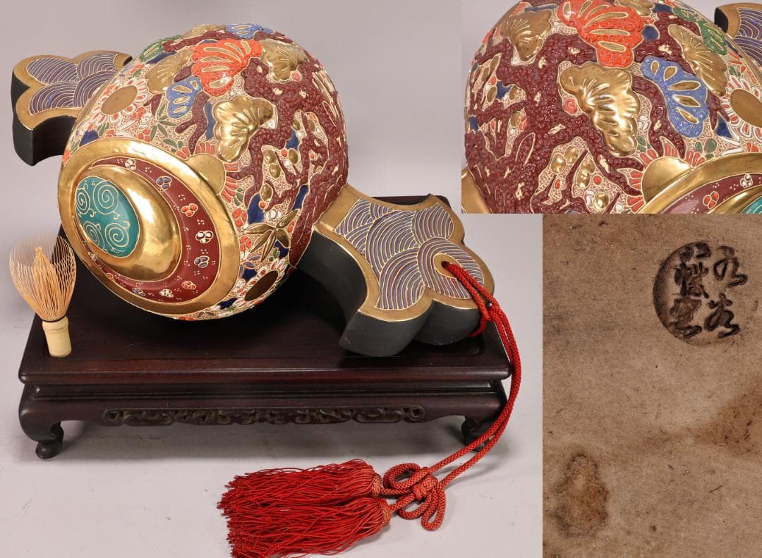 BK200　九谷焼　八幡窯　松鶴乃図　御小槌　金運　財運　開運　商売繁盛　置物