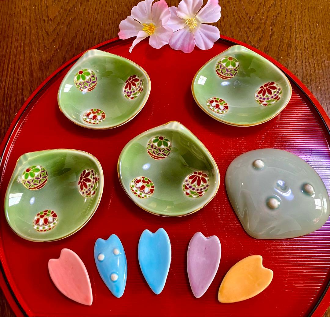 ひな祭り　お雛様食器セット 有田焼　中皿　瀬戸焼　小皿　はまぐり型　お椀 お重