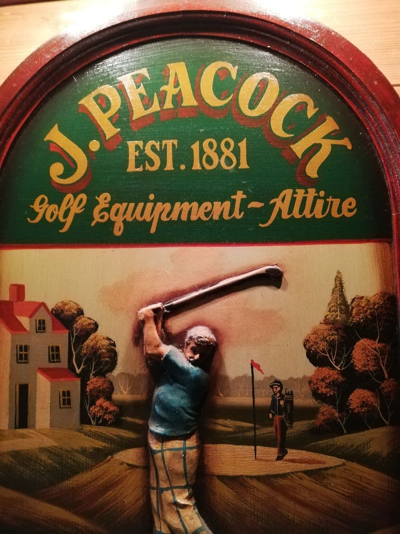英国)60’アンチィークゴルフボード看板、立体飾り絵