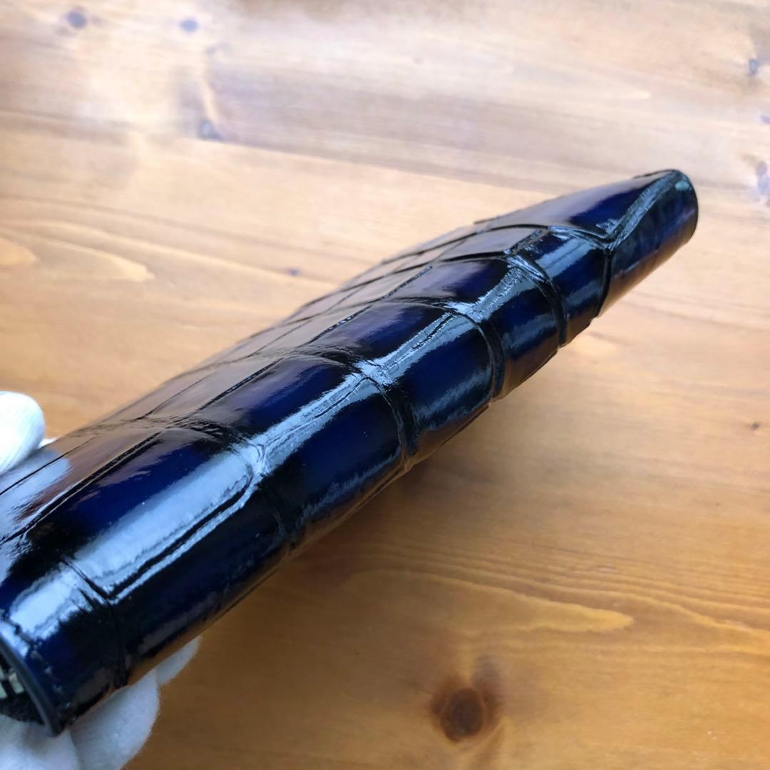 ア*オ様 本物　クロコダイル　シャムワニ　 長財布 ワニ革 一枚革　青ブルー