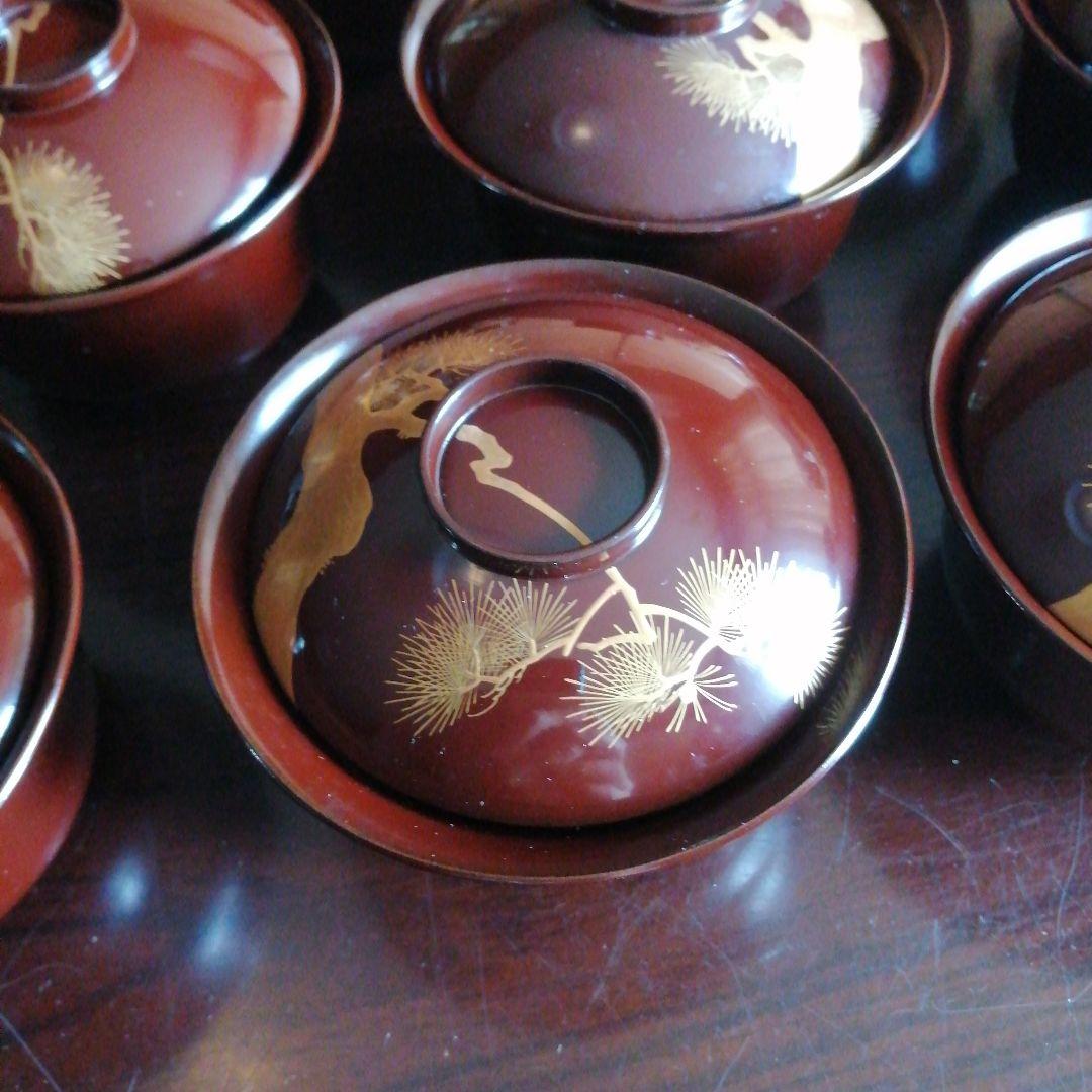 輪島塗　金蒔絵松木画吸物椀　20客　11cm　大正期