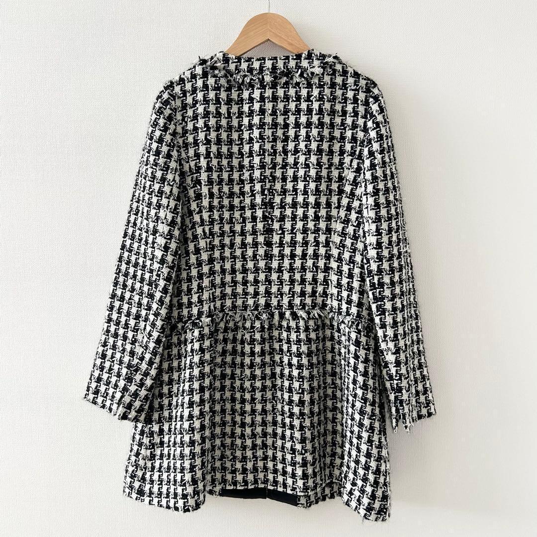 TO BE CHIC ハウンドトゥースツイードノーカラー ロングジャケット
