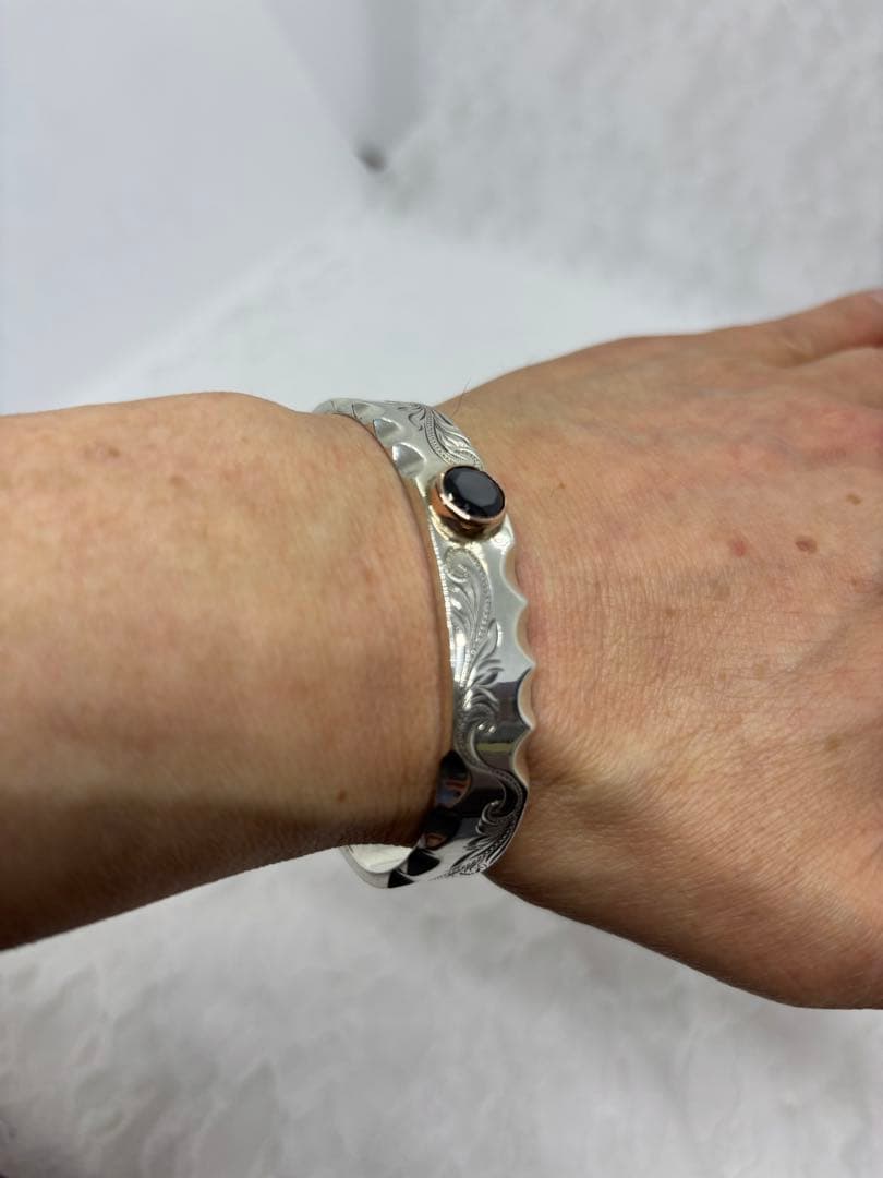 ハワイアンジュエリー クローチェ　ブレスレット　k14シルバー刻印カフバングル