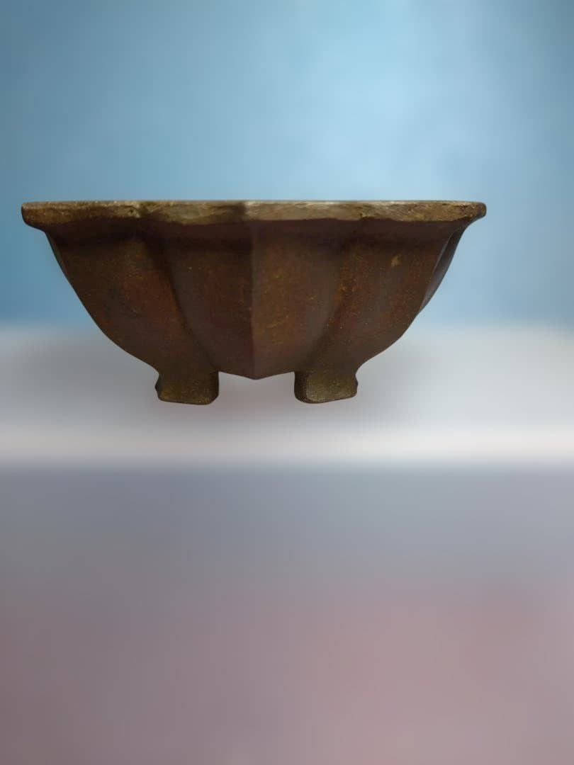 茶色い八角形陶器鉢/ 市之倉石洲