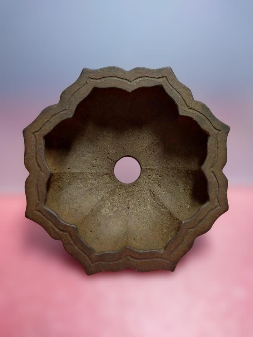 茶色い八角形陶器鉢/ 市之倉石洲