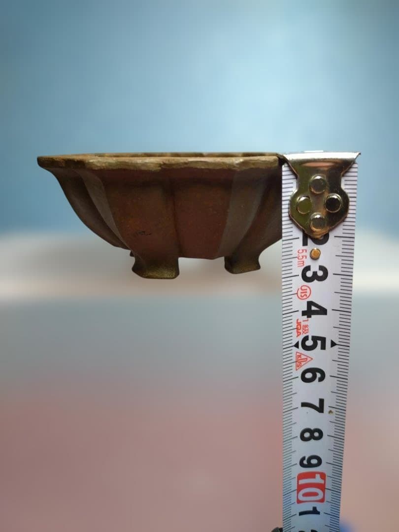 茶色い八角形陶器鉢/ 市之倉石洲