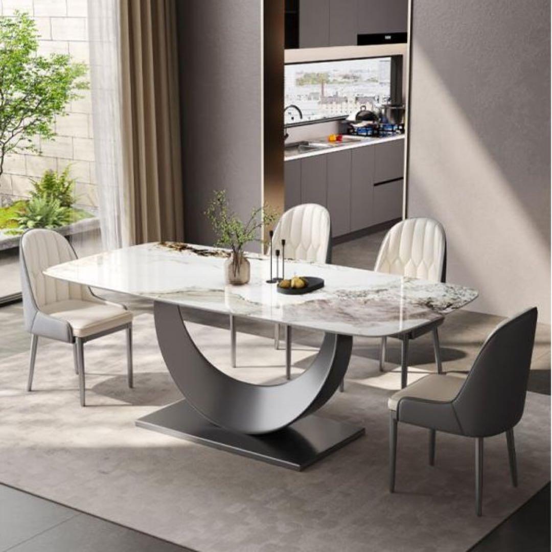 ダイニングテーブルセット 大理石調 アート脚デザイン モダン