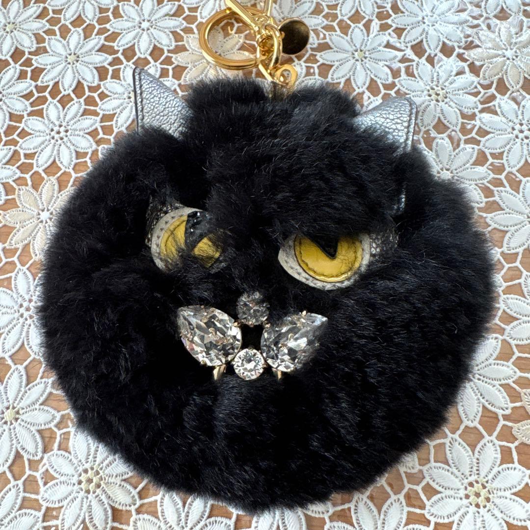 ファー猫顔キーホルダー