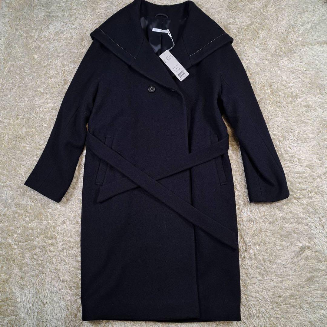 未使用品　blancvert ロングコート　ベルト　ビッグカラー　ネイビー