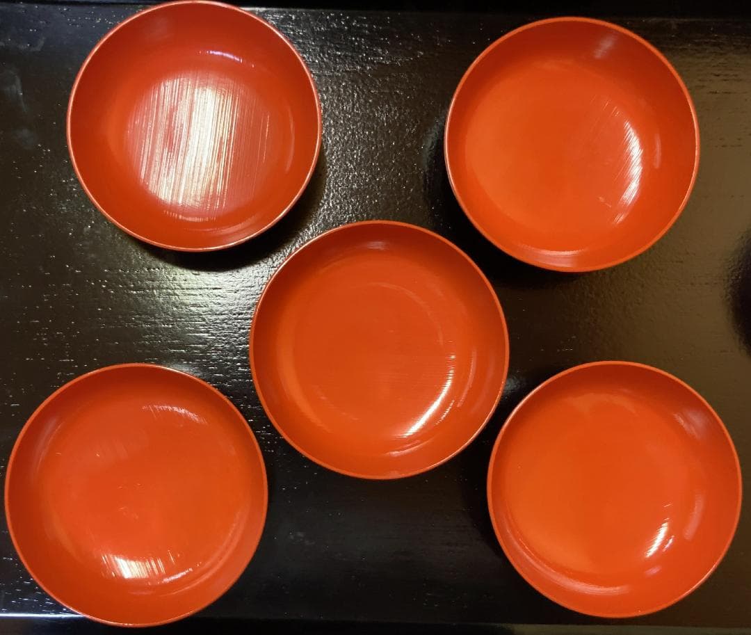 【20客】木製 刷毛目 朱塗 木皿 【時代】