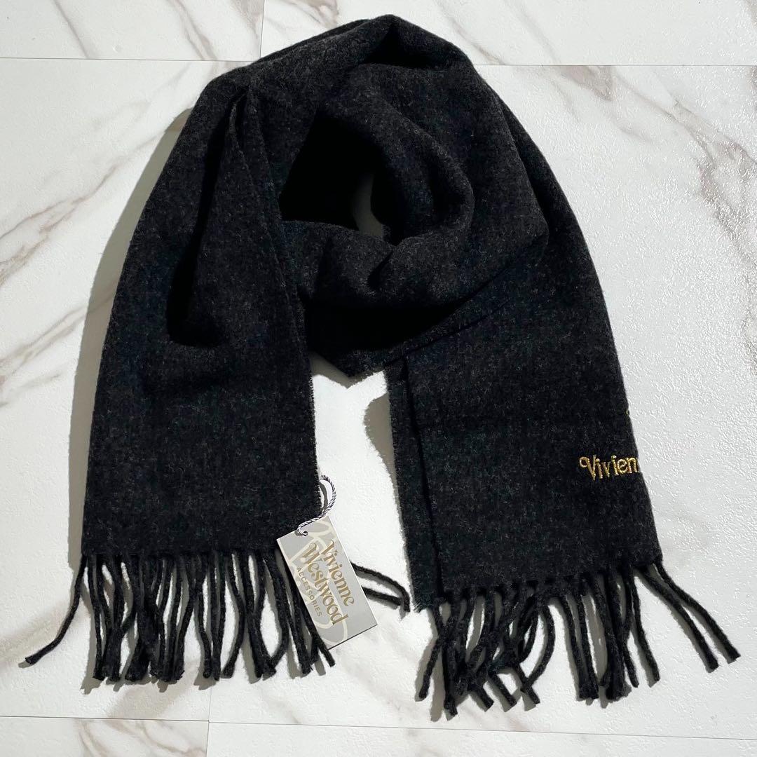 【未使用品】ヴィヴィアンウエストウッド マフラー オーブ刺繍 ウール 男女兼用