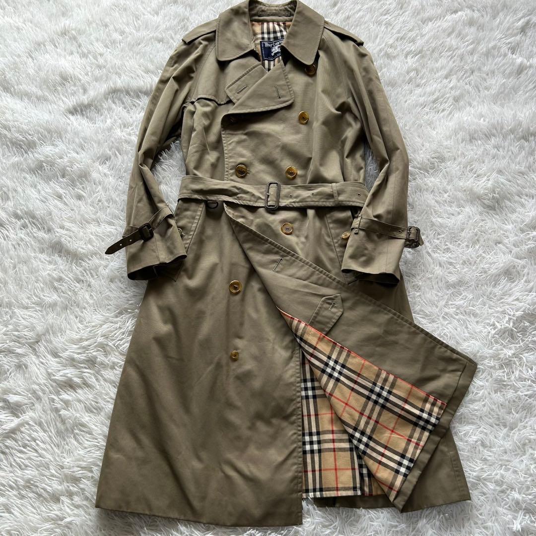 【美品】バーバリー　トレンチコート　ロング丈　ベルト完備　カーキ　メンズ　L相当