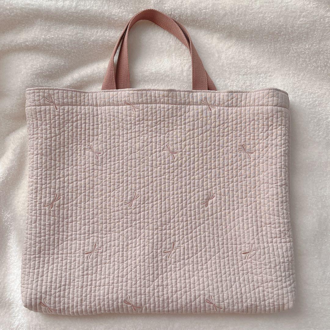 ヌビ マチ付きレッスンバッグ Dカン ピンク リボン ハンドメイド