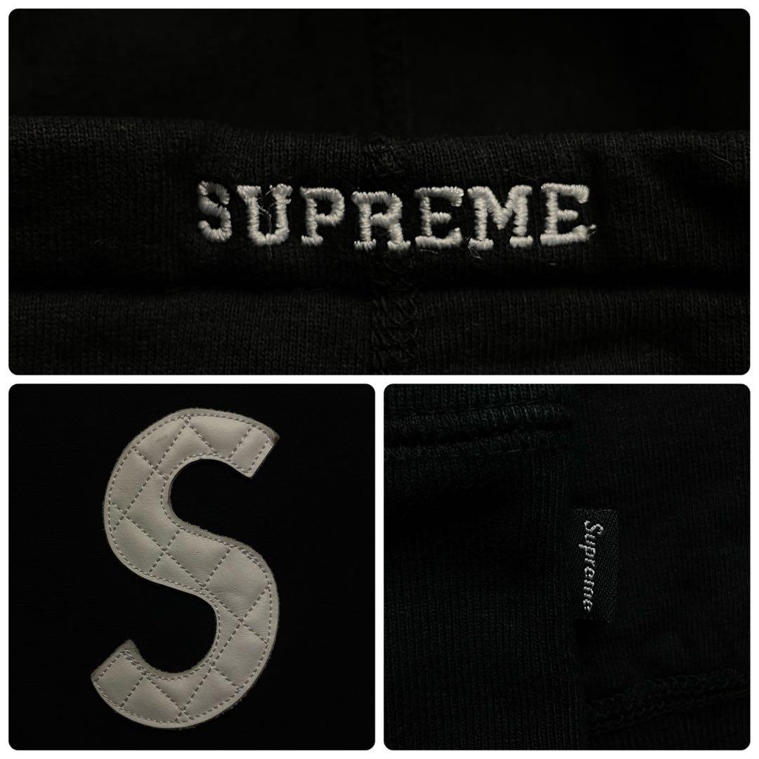 3348 U【入手困難モデル】シュプリーム☆Sロゴ レザー パーカー ブラック