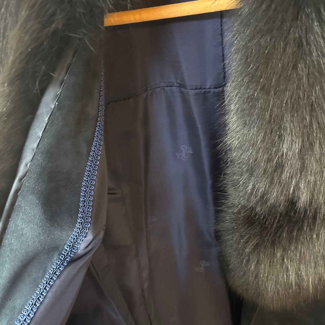 カーフスエード ファー付き コート 兼松 ロングコート レディース