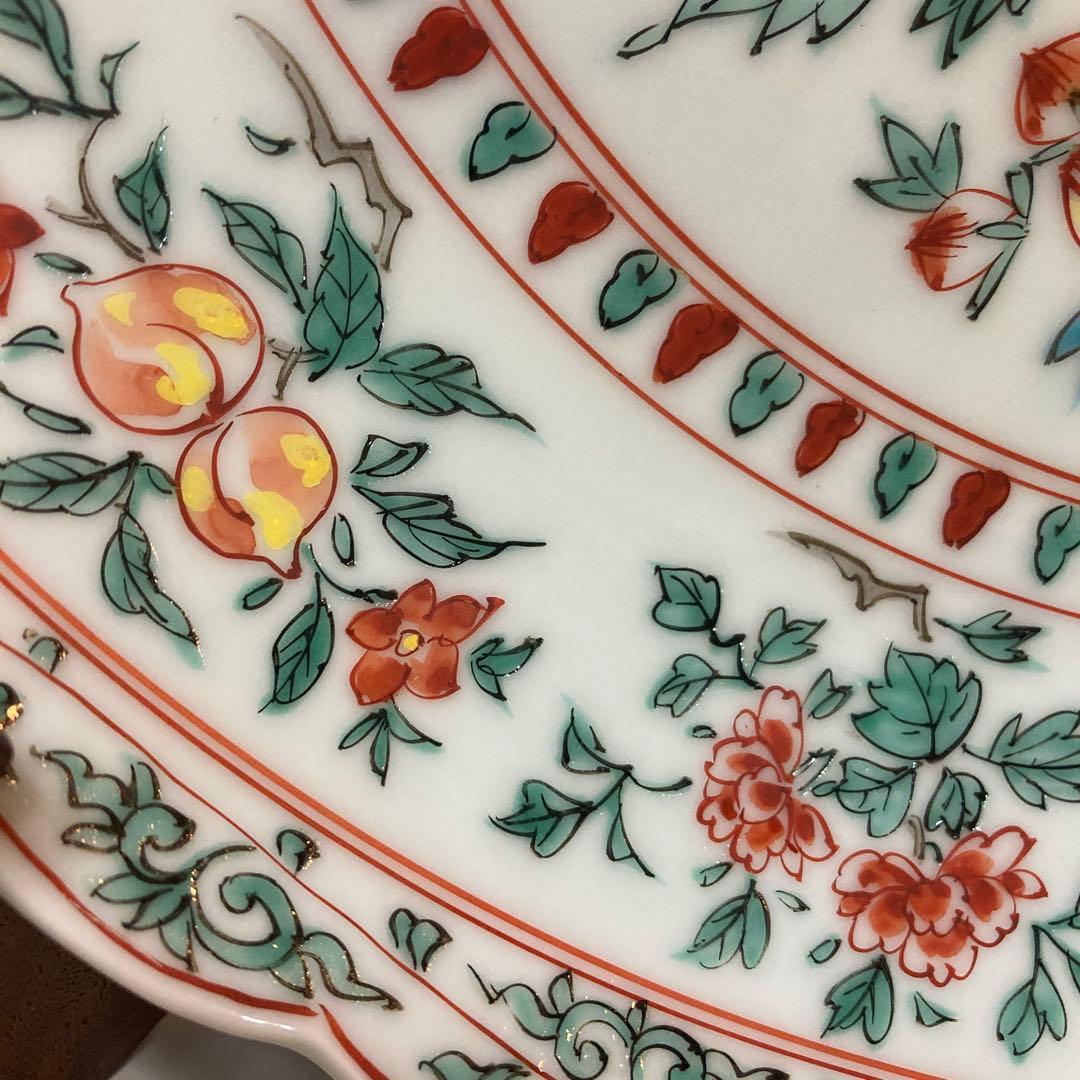 清水焼　平安一星作　彩色菊花大鉢　皿立て付き　直径30㎝　アンティーク