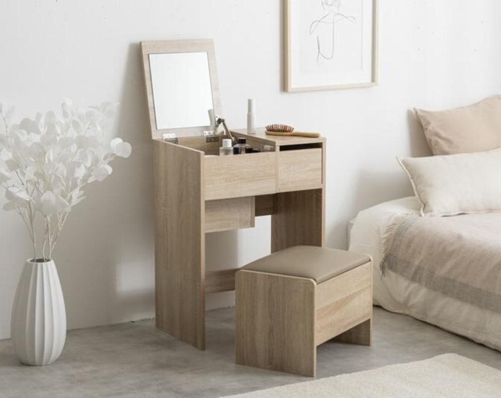 IN DR QE　ドレッサーテーブル　スツール付　ナチュラル　幅50cm