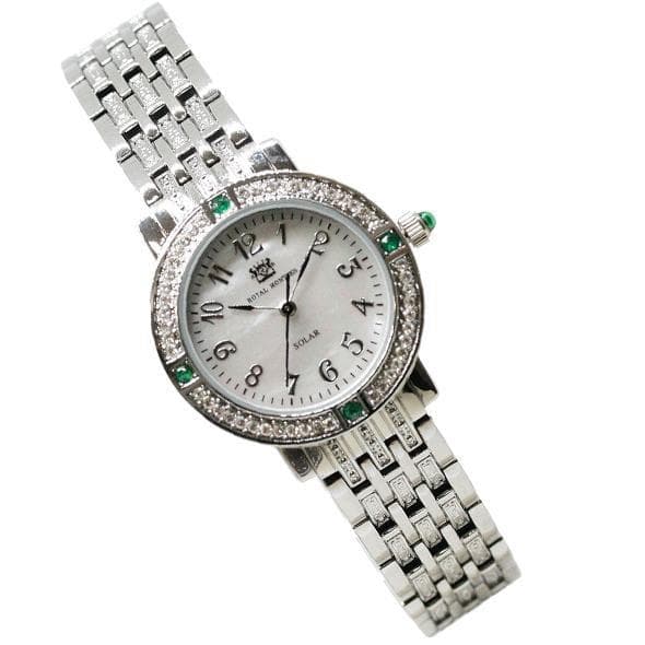 新品 ロイヤルモントレス ソーラー　エメラルド4石　レディース 腕時計 シルバー