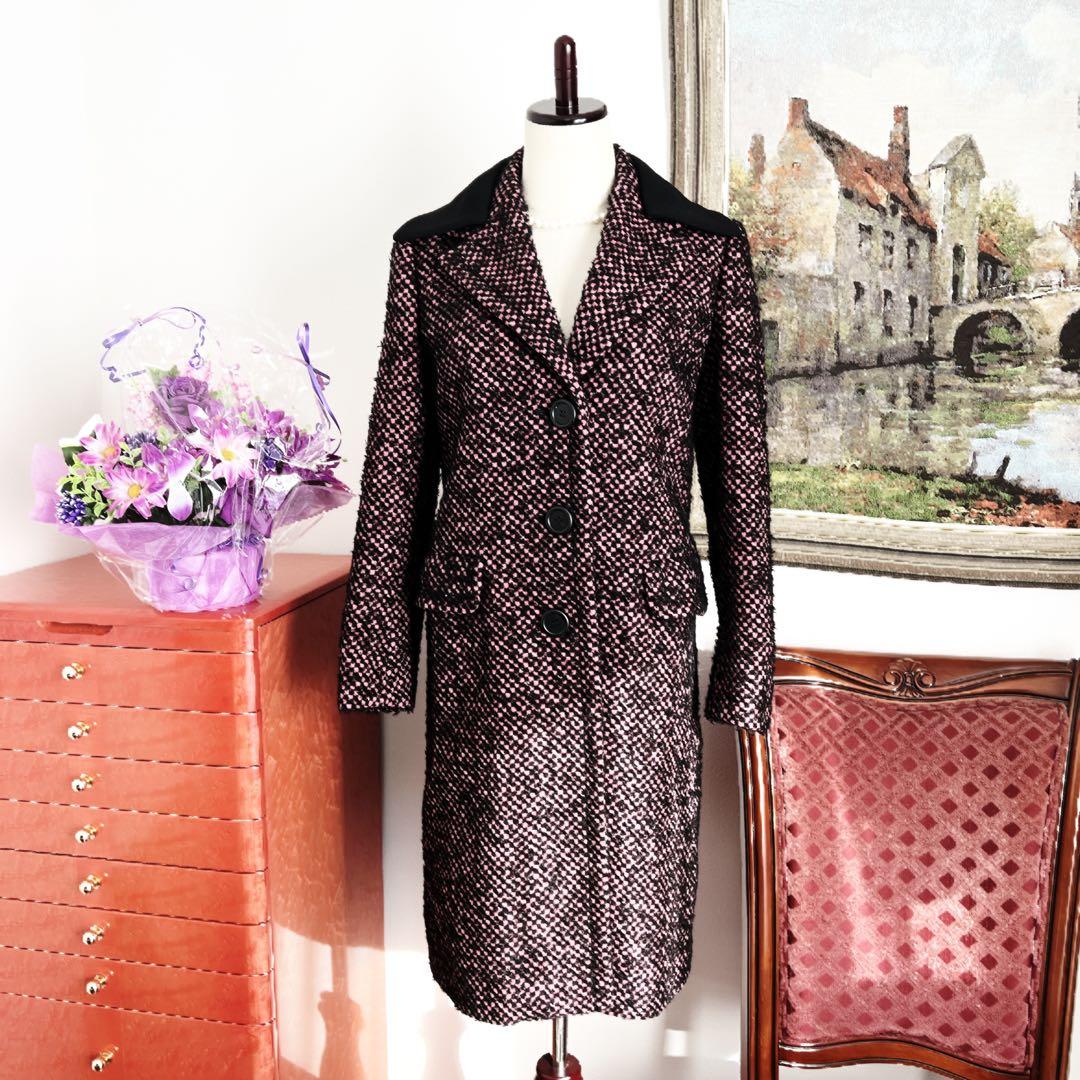 美品 PRADA プラダ　ツイード　ウール　チェスター　コート　付属品あり