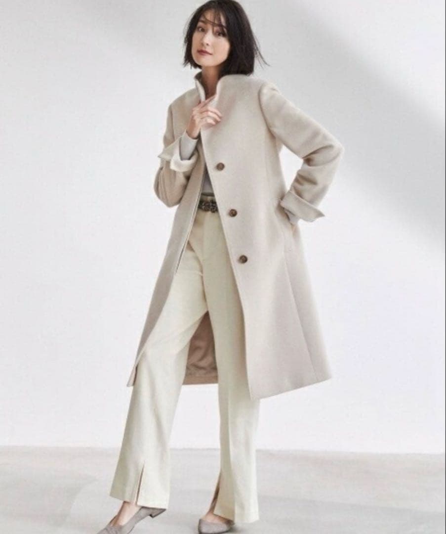 23区 ウールアンゴラビーバー スタンドコート ベージュ系 40 ロングコート