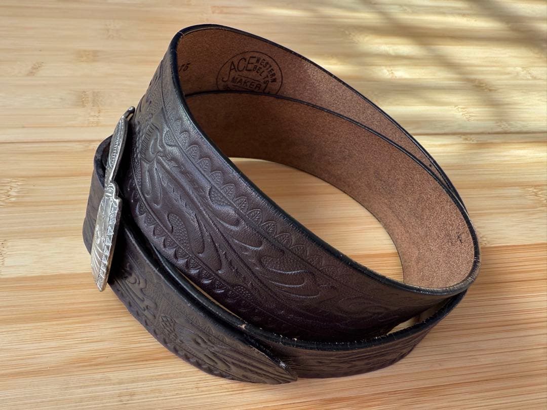 ⭐️ACE WESTERN BELTS⭐️エンボス⭐️ブラック(茶芯)レザー⭐️34