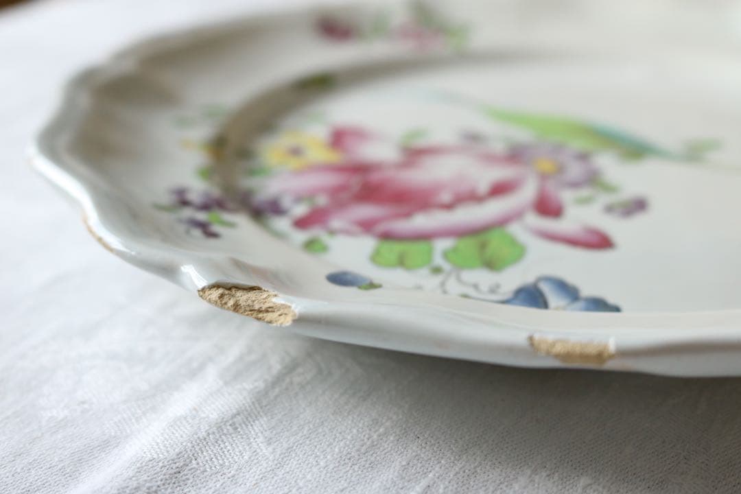 フランス　アンティーク　プレート　南仏　手描き　チューリップ　手彩色　ぽってり