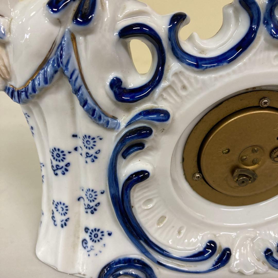 E3 ジャンク品 置き時計 陶器製 ロココ調 フィギュリン 貴婦人 アンティーク