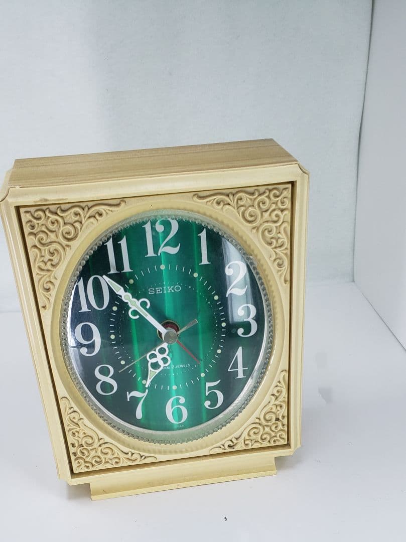 アンティーク 希少 エメラルドグリーン文字盤 手巻き 置時計 SEIKO