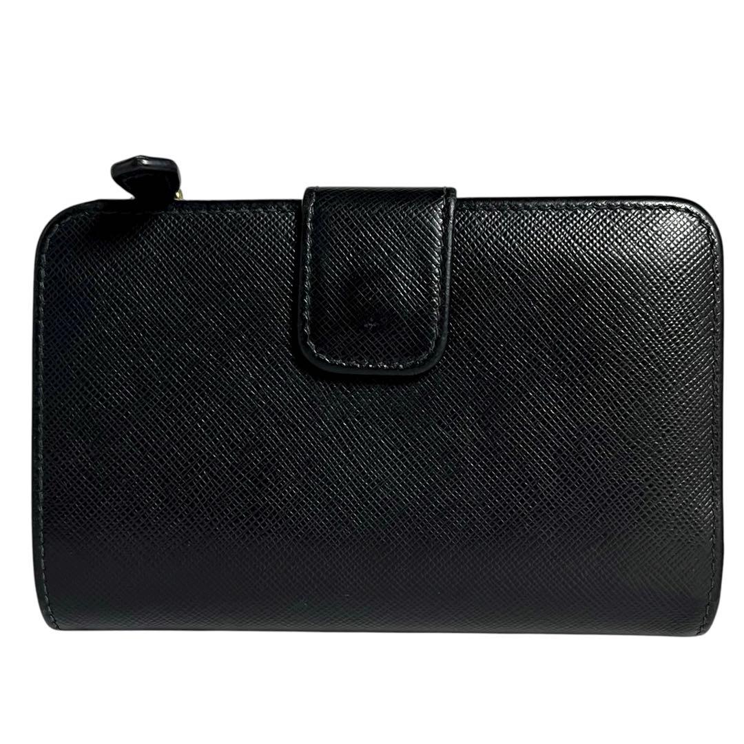 希少✨プラダ 二つ折り財布 シャイン ロゴ金具 サフィアーノ ブラック 黒