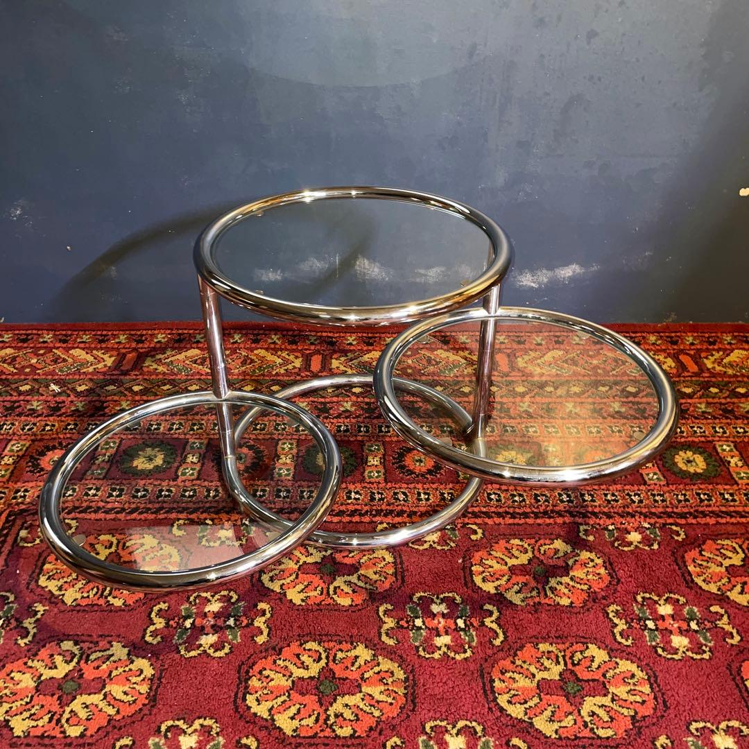 ミッドセンチュリー　ラウンドテーブル　スペースエイジ　 ガラス製3段テーブル