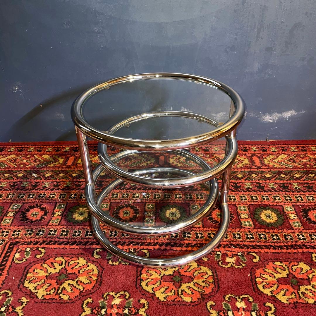 ミッドセンチュリー　ラウンドテーブル　スペースエイジ　 ガラス製3段テーブル