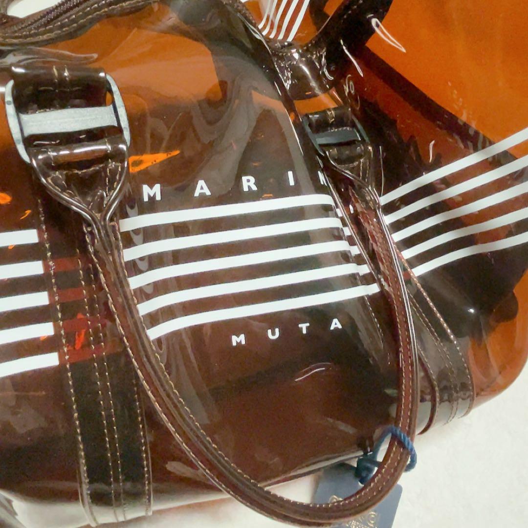 未使用　完売品　ムータ マリン クリアボストンバッグ　ブラウン　ファー　クラッチ