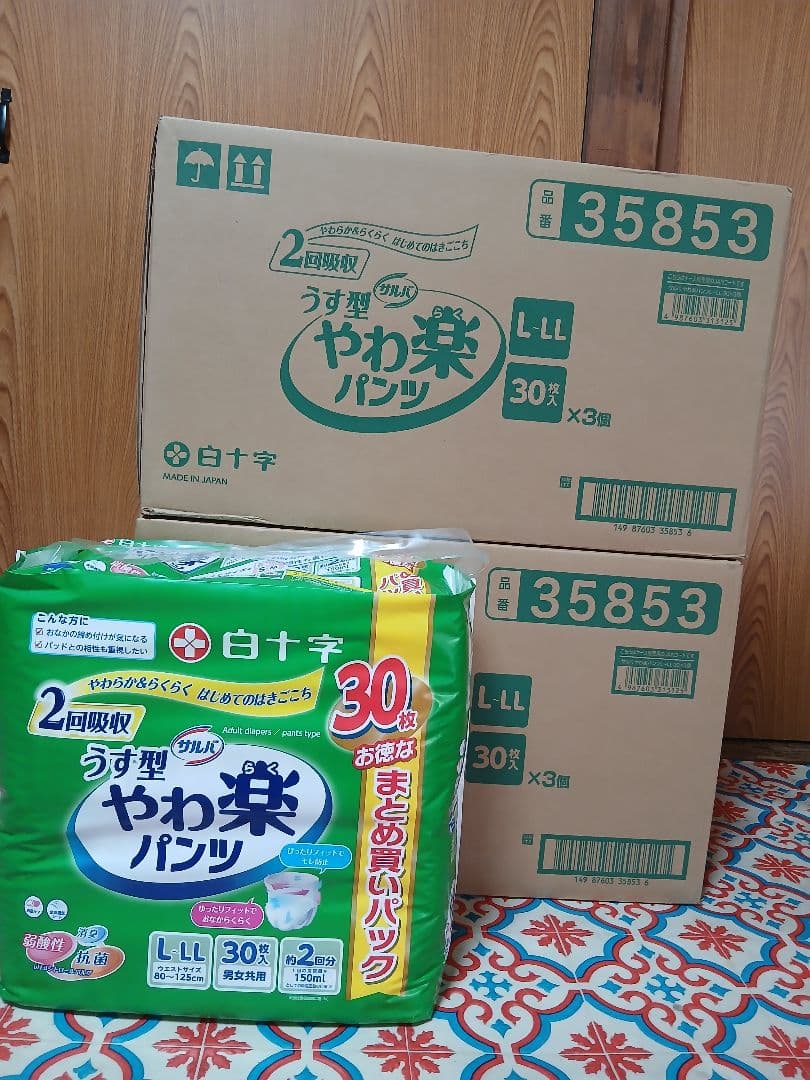 白十字 うす型やわ楽パンツ L-LL 30枚×6パック 180枚　お得パック