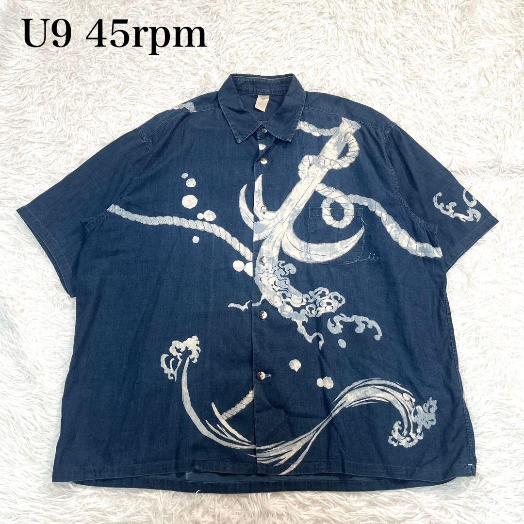 45R 超希少　藍染め オープンカラーシャツ　開襟シャツ　藍染　インディゴ