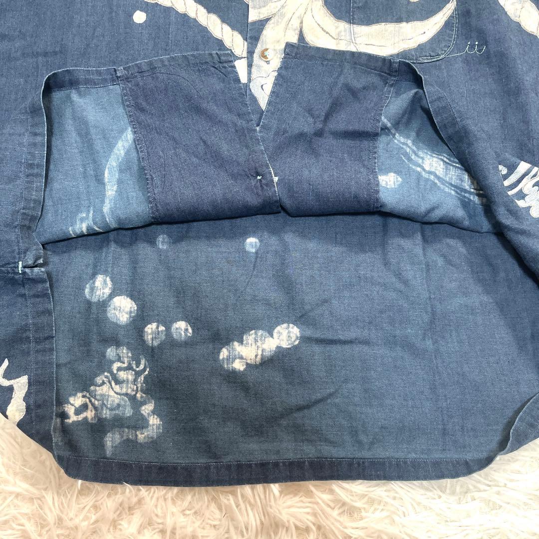 45R 超希少　藍染め オープンカラーシャツ　開襟シャツ　藍染　インディゴ