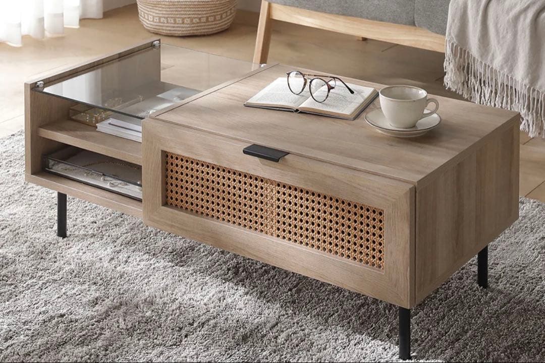 【1/31までセール！！】ラタン調ローテーブル 組み立て済み 完成品