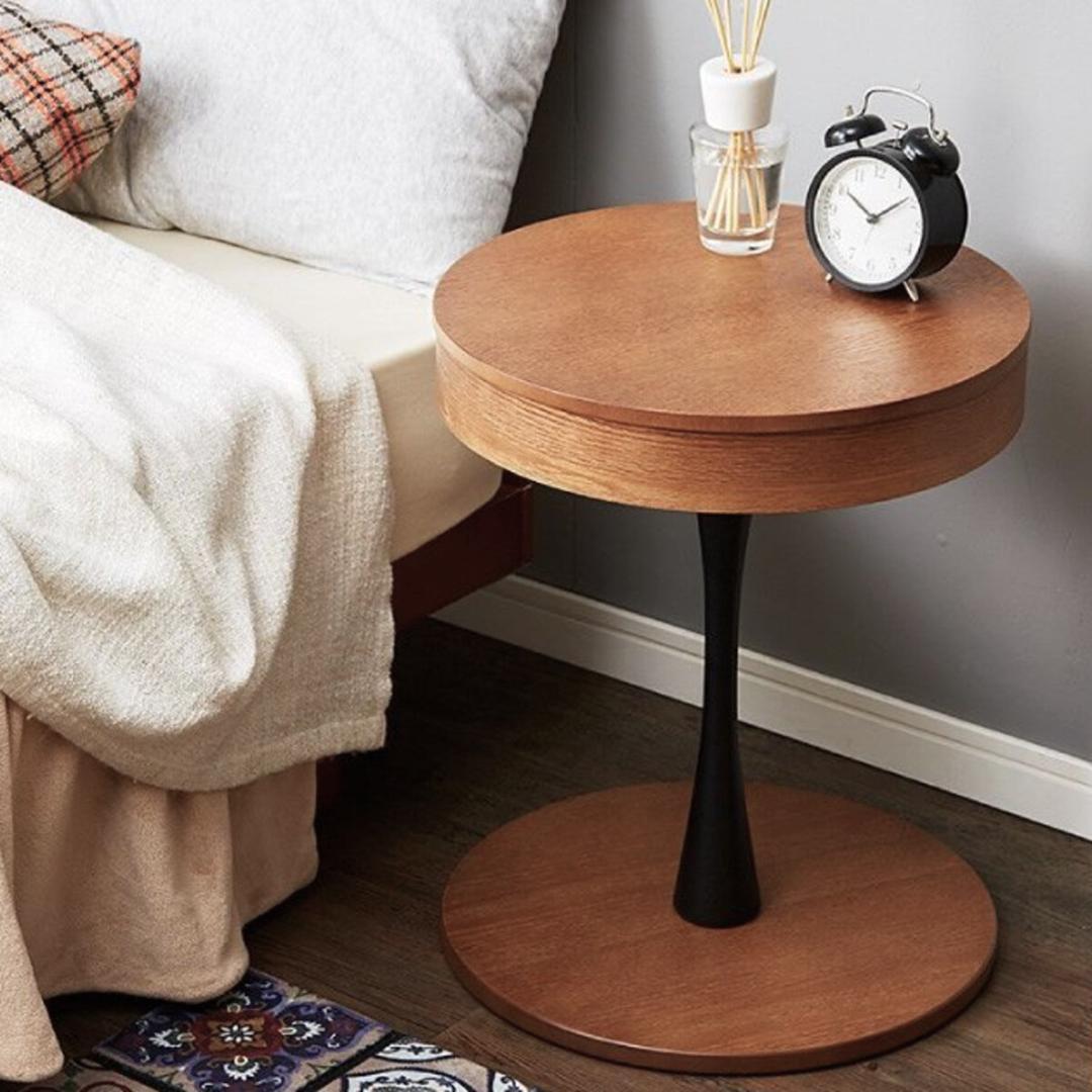 木製 収納 サイドテーブル 丸型 ナイトテーブル ソファーテーブル リビング