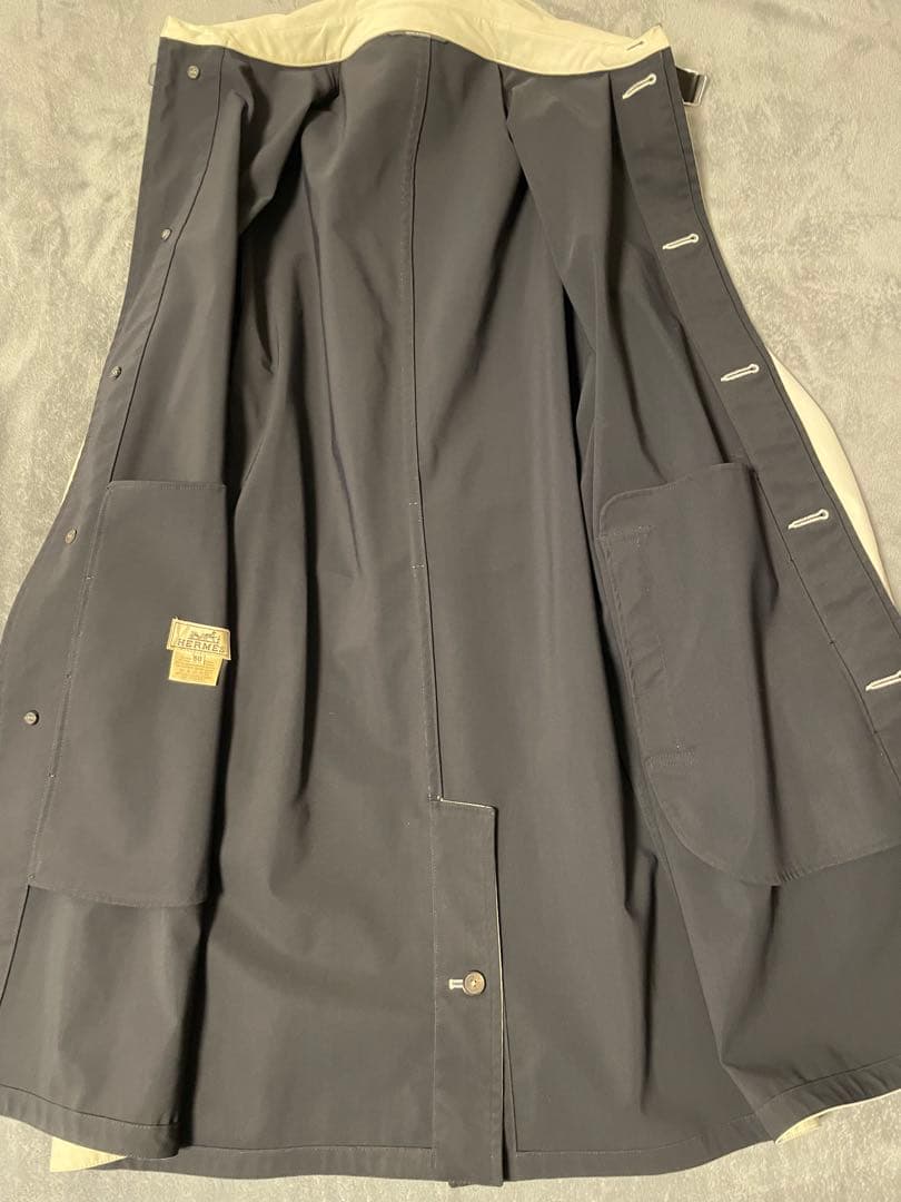 エルメス　レザー チンストラップ コットン ステンカラーコート　サイズ50