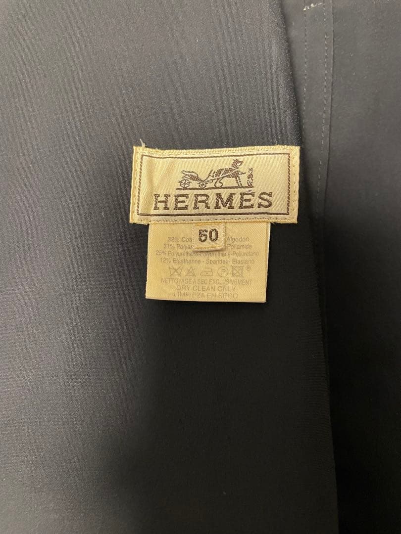 エルメス　レザー チンストラップ コットン ステンカラーコート　サイズ50