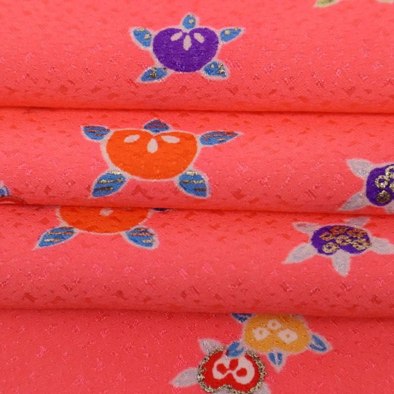 【七五三】5点セット＊3歳～女児 橘柄 ピンク 子供着物作り帯 化繊 9RM3