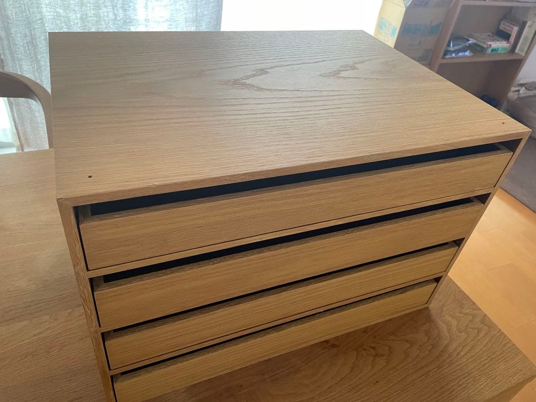 無印良品　木製収納ケース　引出し式　4段　ワイド　ナチュラル　オーク材①