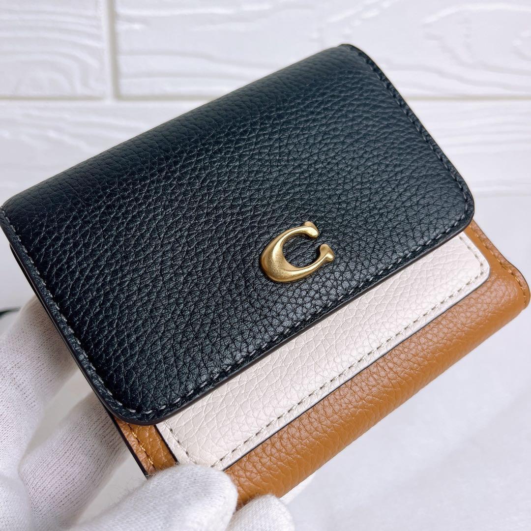 新品未使用 COACHコーチ 三つ折り財布 コンパクト ブラウン ブラック
