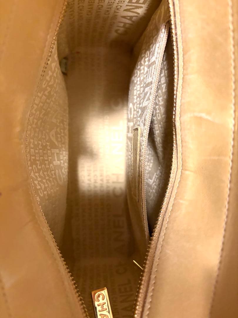 CHANEL ベージュ トートバッグ　チョコバー　カーフスキン