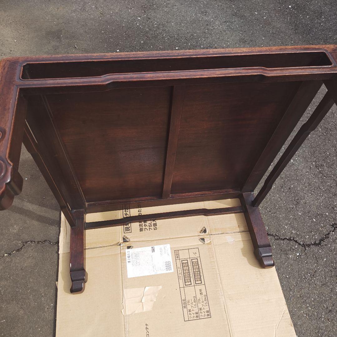 昭和レトロ 大正ロマン　無垢材　木彫　座卓　ちゃぶ台 　古家具　当時物　送料込