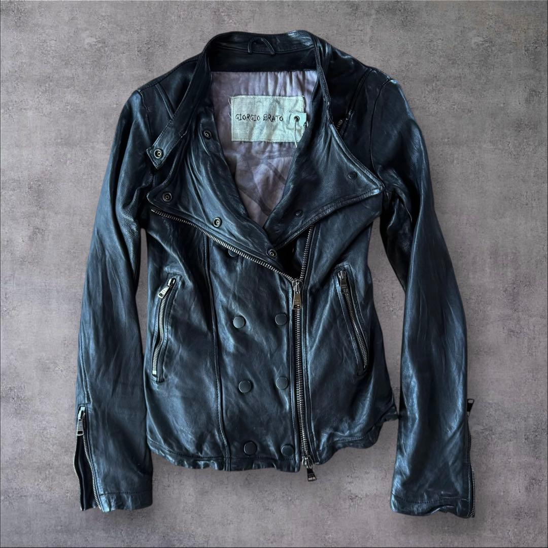 ジャケット・アウター Giorgio Brato Silk Leather Riders Jacket